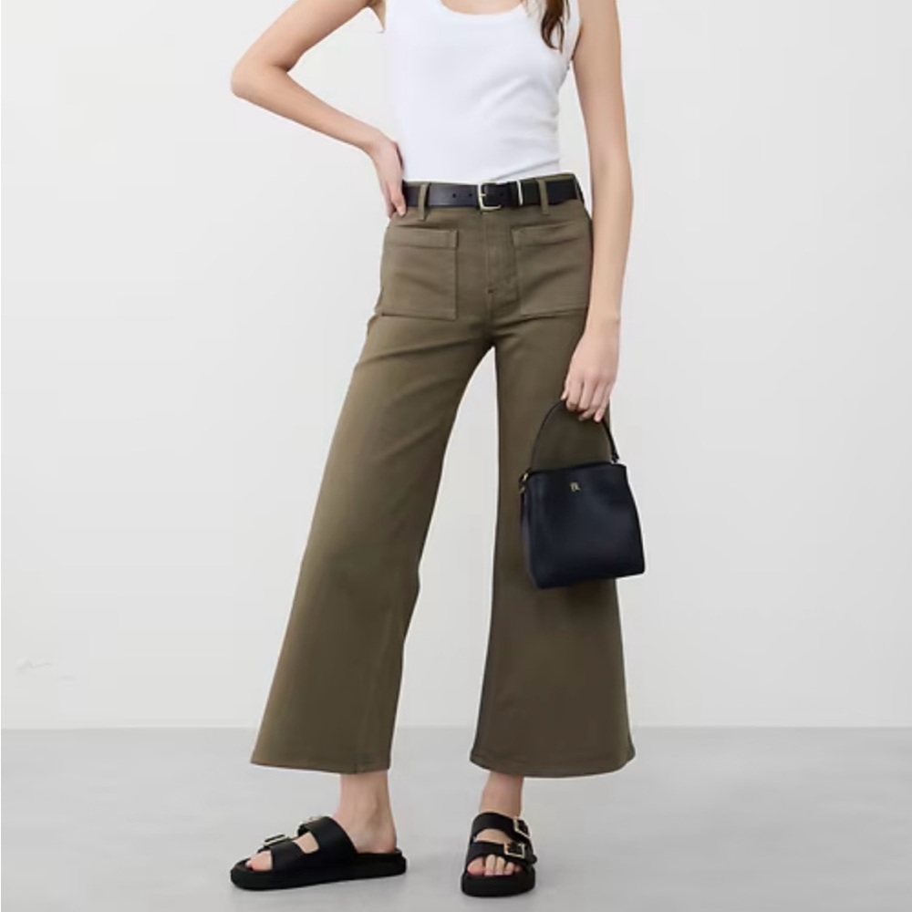Banana Republic Olive Wide-Leg Crop Pants